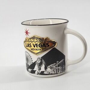 Kitchen Chic Las Vegas Souvenir Coffee Mug Gold 3D Sign Skyline Black White Cup